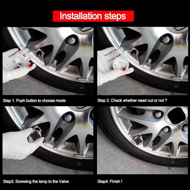 CARLITS Car Tire Wheel Lights, 4pcs Air Valve, Hub Lamp Cap Light with Motion Sensors Colorful LED Tire Light Gas Nozzle for Car Bicycle Motorcycles Accessories - Image 5